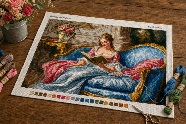 A reading woman in Rococo style