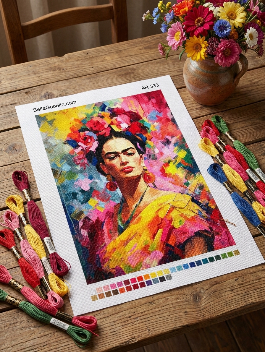 Colorful portrait of Frida Kahlo