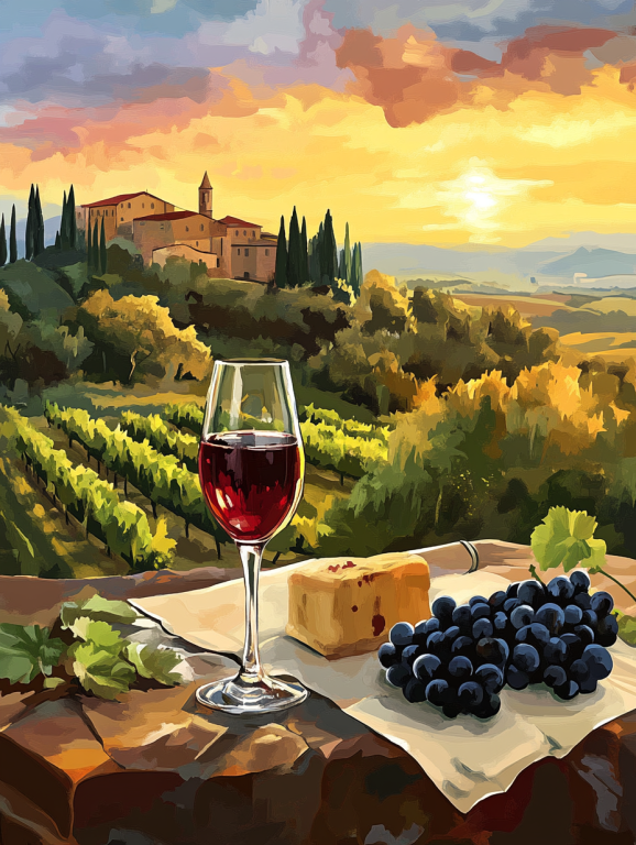 Naplemente, Toszkána, Chianti, Bor