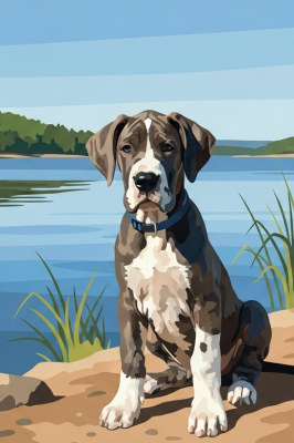 Dog portrait – German Shepherd puppy by the lake