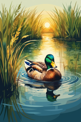 Duck on the lake at sunset