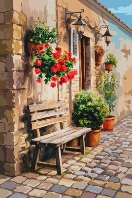 Mediterranean street scene with flowers