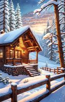 Snowfall at the mountain cottage