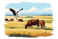 Hungarian landscape with a stork and cows (needlepoint tapestry)