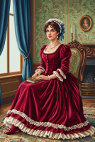 Dama w bordowej sukni