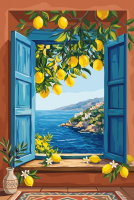 Mediterrán ablak citromokkal (gobelin)